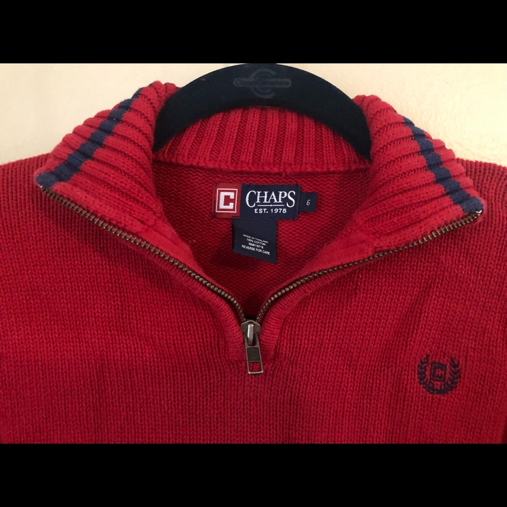Chaps- Boys size 6 Red Zip Collar Sweater